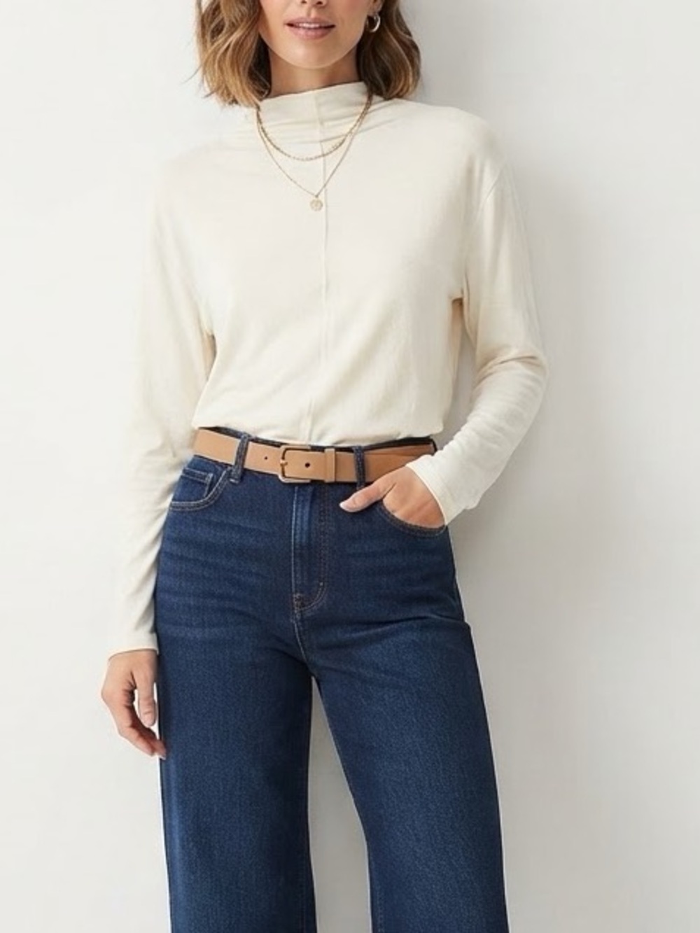 bryn Walker Cream Long-Sleeve Turtleneck Top